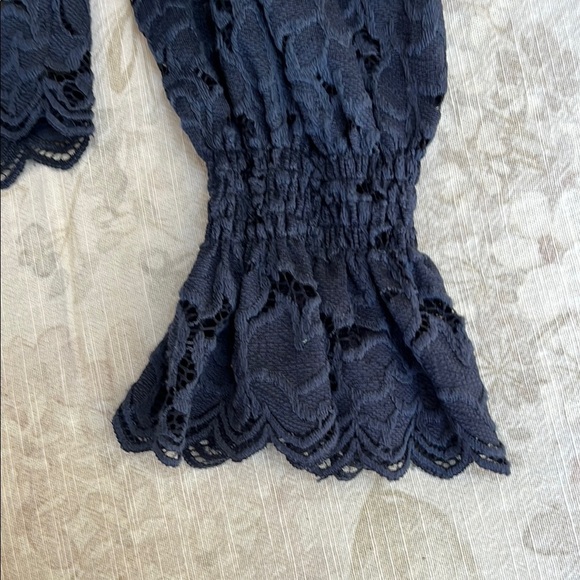 Free People are Lace Ruffled Blue Long Sleeve Blouse Scalloped Edge - Picture 7 of 16